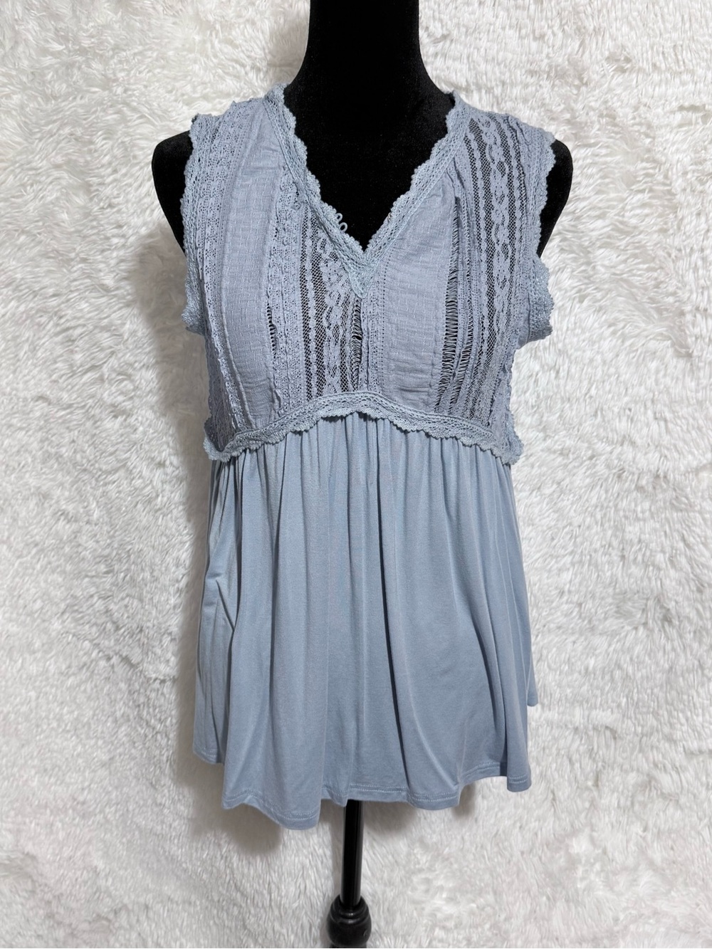 POL Powder Blue V-Neck Lace Trim Tank